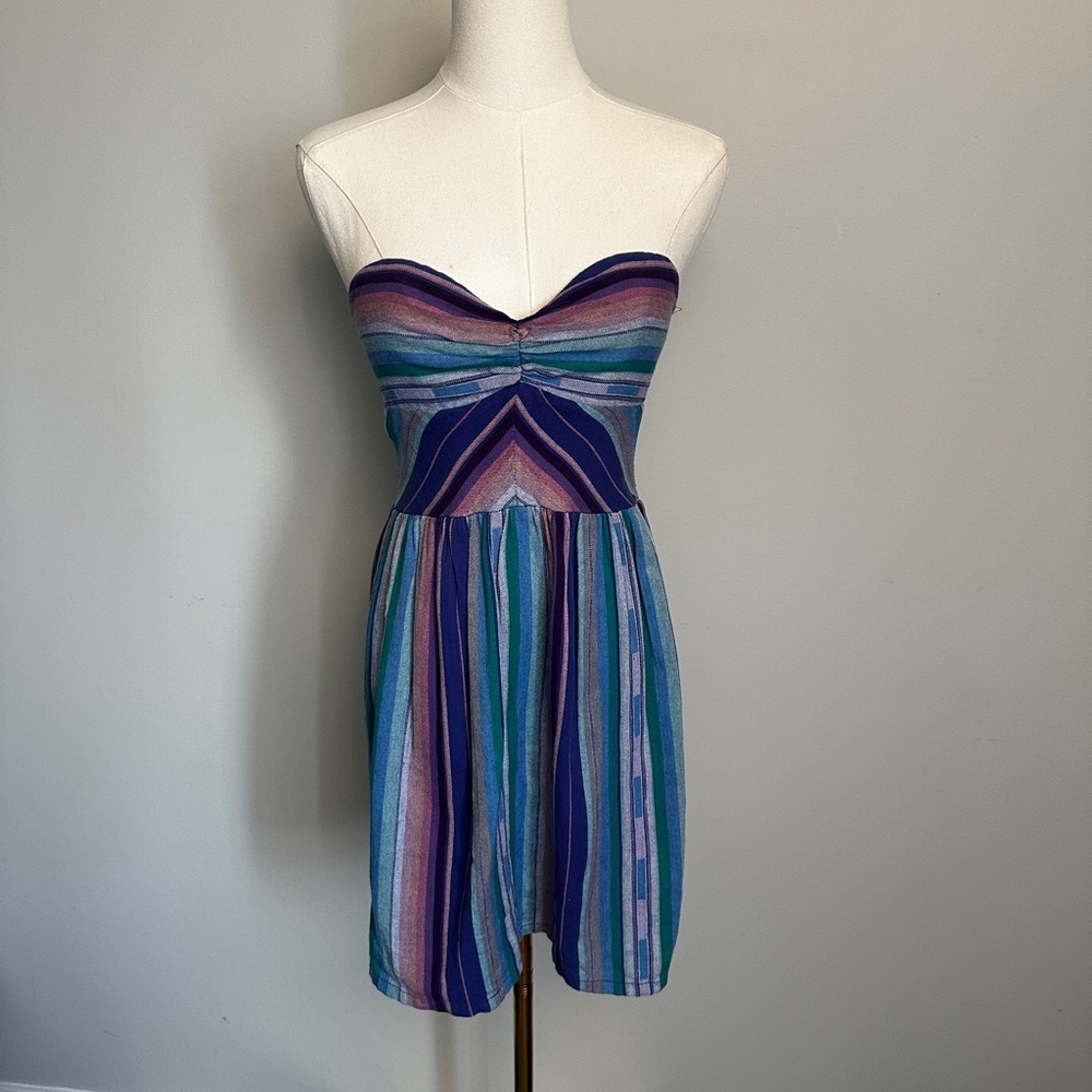 Roxy Strapless Dress with Blue and Purple Stripes